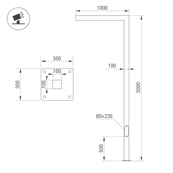 Фото #2 товара Опора OXOR-STER-G-1000x100x100-L3000-36W Warm3000 (BK, 230V) IP65 (Arlight, -)