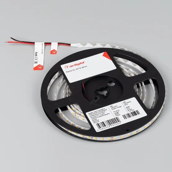 Фото #2 товара Светодиодная лента UL-A112-8mm 24V Warm3000 (7 W/m, IP20, 5m) (Arlight, 7 лет)