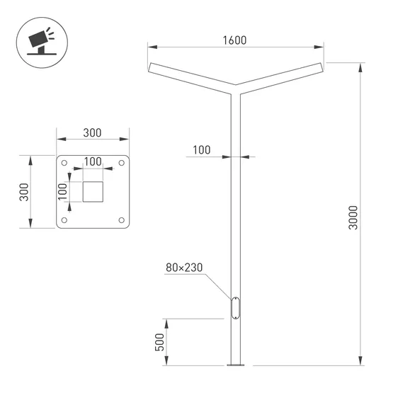 Фото #2 товара Опора OXOR-STER-Y-2000x100x100-L3000-100W Warm3000 (BK, 230V) IP65 (Arlight, -)