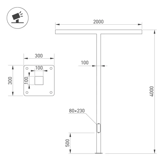 Фото #2 товара Опора OXOR-STER-T-2000x100x100-L4000-100W Warm3000 (BK, 230V) IP65 (Arlight, -)