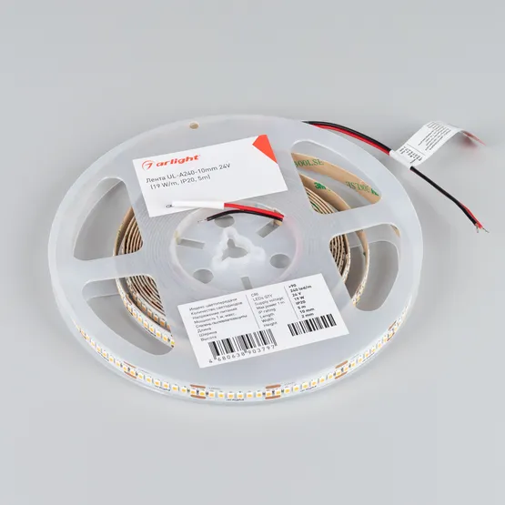Фото #3 товара Светодиодная лента UL-A240-10mm 24V Warm3000 (19 W/m, IP20, 5m) (Arlight, 7 лет)