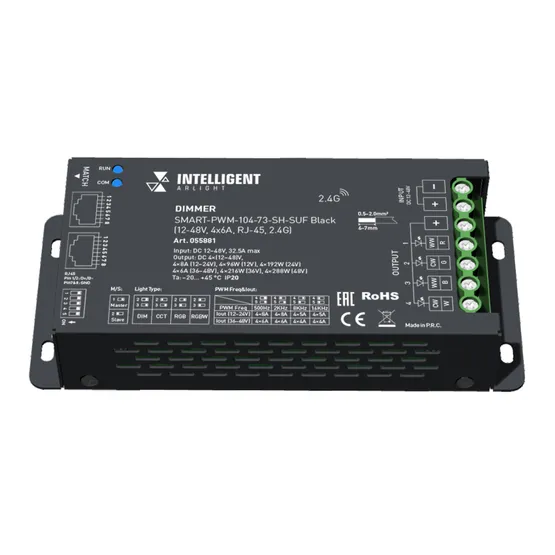 Фото товара INTELLIGENT ARLIGHT Диммер SMART-PWM-104-73-SH-SUF Black (12-48V, 4x6A, RJ-45, 2.4G) (IARL, IP20 Металл, 5 лет)