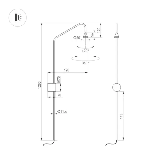 Фото #3 товара Светильник SP-RINAR-WALL-5W Warm3000 (BK, 36 deg, 230V)  (Arlight, IP20 Металл, 5 лет)