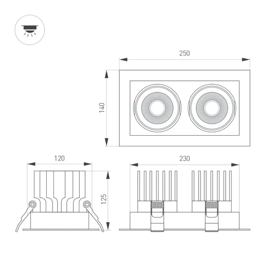 Фото #3 товара Светильник MS-VORTEX-BUILT-S250x140-2x30W Warm3000 (WH-WH, 17 deg, 230V) (Arlight, IP20 Металл, 5 лет)