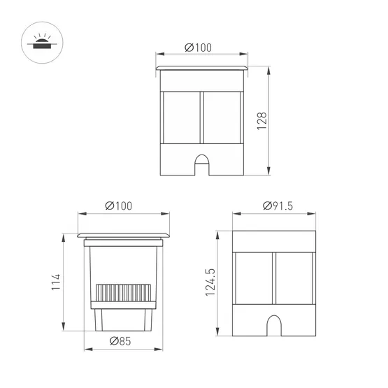 Фото #3 товара Светильник LTD-DAFNA-GROUND-R100-6W Warm2700 (SL, 10 deg, 230V) (Arlight, IP67 Металл, 5 лет)
