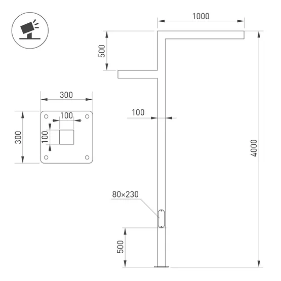 Фото #2 товара Опора OXOR-STER-Z-1600x100x100-L4000-50W Warm3000 (BK, 230V) IP65 (Arlight, -)